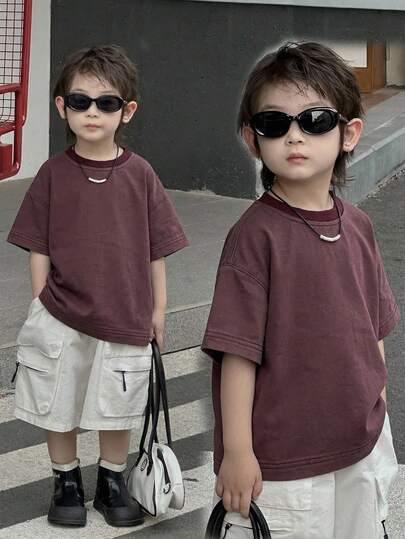 Dazy Kids Áo thun denim rộng rãi, thoải mái cho bé trai, họa tiết ngôi sao, thích hợp cho mùa hè.