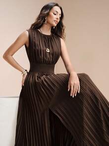 Arave Women's Solid Color Minimalist Sleeveless Dress, Casual Everyday Wear - Brown - View 2