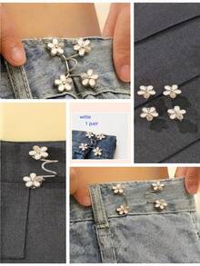 1 Set Adjustable Removable Fashion Decorative Anti Exposure White Floral Metal Women Waist Buttons Summer Casual Wear Gift Giving Secure Fit Button Accessories - multicolor - View 8