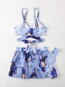 Vaytide In Đá cẩm thạch Bộ Bikini Bọc Dây đeo kép Hai Dây Bras & Hipster Đáy & Nhiều lớp Váy bãi biển 3 mảnh Bộ đồ tắm - Màu xanh bụi bặm - Xem 8