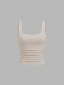 Sweetra Camiseta de tirantes casual con cuello de escote redondo y pliegues, para verano - Multicolor - Ver 4