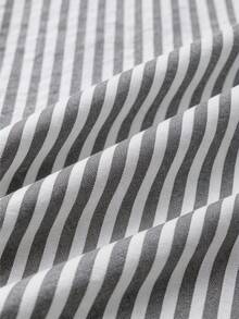 Camisa de manga corta a rayas vintage, de moda para ir al trabajo en verano - Blanco y Negro - Ver 8