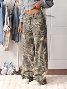 Jeanoix Quần jeans ống đứng dáng suông, có túi và cúc, đa năng, dành cho nữ cỡ lớn, chất liệu wash, thích hợp mặc hàng ngày. - Nhiều màu - Xem 6