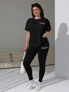SHEIN EZwear Black Plus Size 2 Pieces Set - Black - View 3