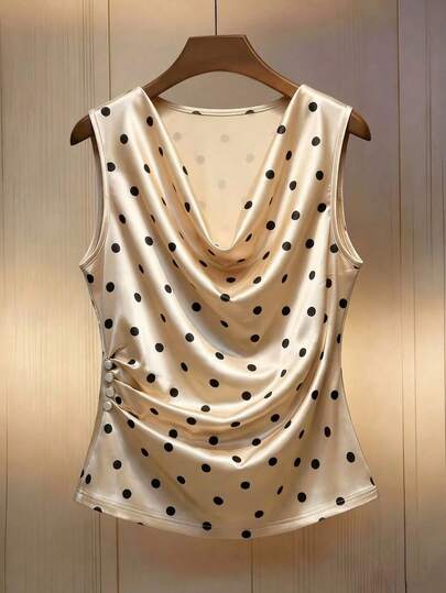 GlowEve CURVE 大码波点梭织纽扣褶裥修身常规缎面梭织衬衫