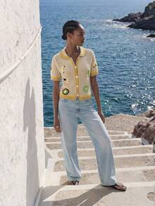 Maija 女士水果图案镂空短袖针织开衫 - 彩色 - 查看 4