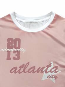 Glimmora Women's Contrast Trim Letter Print Cropped T-Shirt - Baby Pink - View 3