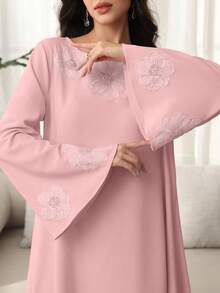 Yasmyna Women's Floral Applique Casual Modest Elegant Robe Wedding Pink Floral Autumn - Watermelon Pink - View 3