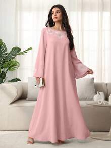 Yasmyna Women's Floral Applique Casual Modest Elegant Robe Wedding Pink Floral Autumn - Watermelon Pink - View 6