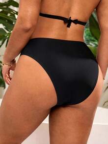 Swim Vcay Bas de maillot de bain texturé de couleur unie pour femmes grandes tailles, bas de bikini décontracté pour villégiature, style minimaliste à la mode, convient pour les vacances à la plage - Noir - Voir 2