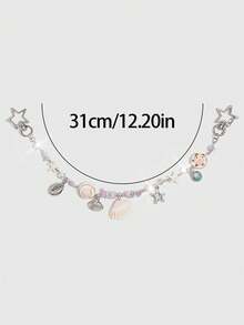 Viva Strut 1Pc Seashell Ornament For A Holiday-Style Starfish Shell Chain Bag, Marine Tail Conch Beach Keychain, Suitable For Matching With A Small Square Bag When Out On Vacation. - Silver - View 2