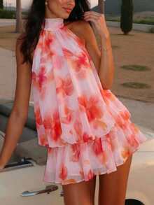 Summer Spring  Weddings & Events Going Out Beach Vacation Festival Party Graduation Prom Elegant Solid Color Woven Off-Shoulder Mini Dress For Women, Spring/Summer Vacation - Pink - View 2