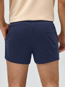 HIMLAND Solid Color Drawstring Pocket Casual Loose Knit Shorts, Versatile For Summer Daily Wear, Vacation, Father's Day Gifts - Navy Blue - View 2