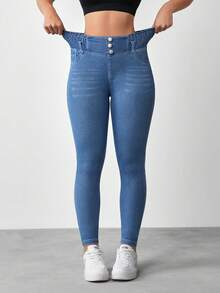 Flexra Women's Casual Sexy Washed High Waist Slim Fit Jeans Swimming Pastal Summer - Light Wash - View 4
