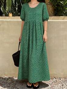 DAZY Lightweight And Breathable Allover Print Casual Short Sleeve Sleep Dress, Moo Moo Pajama - Green - View 2