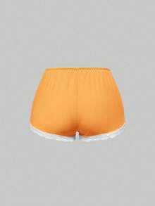 ROMWE Conjunto de pijama casual de camiseta de tirantes con encaje acanalado y pantalones cortos - Naranja - Ver 5