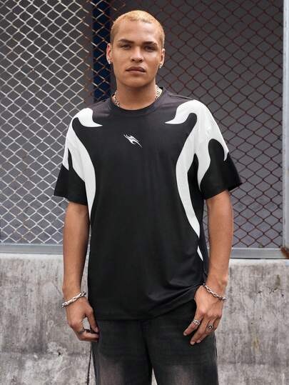 EVRINFINITE 男士休闲撞色短袖T恤，夏季