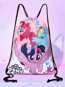 My Little Pony X SHEIN 1 件卡通印花抽绳背包，肩带长度可调节，健身包，帆布背包，休闲包，旅行包，运动沙滩包，暮光闪闪，云宝黛西，萍琪派。 - 淡紫色 - 查看 2