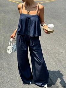 Siren Gaze 夏季女士休闲牛仔连体裤 - 深色水洗藍 - 查看 5