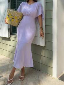 DAZY Vestido de verano único y elegante de estilo francés que ciñe la cintura para mujeres - Púrpura malva - Ver 11