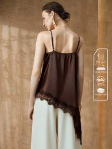 Arave 女士V领无袖蕾丝边拼接梭织面料休闲吊带衫 - 巧克力棕 - 查看 6