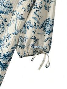 Linhara 大码女式兰花图案短袖蝴蝶结休闲衬衫 - 彩色 - 查看 5