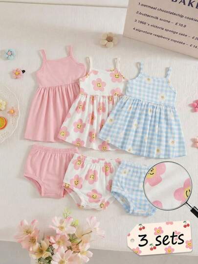 SHEIN Bộ 3 quần yếm mềm mại và dễ thương cho bé gái