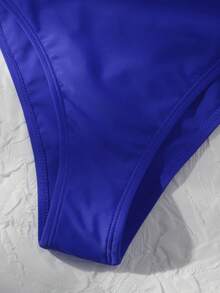 夏日海滩纯色 V 形钢圈连体泳衣 - 寶藍色 - 查看 5