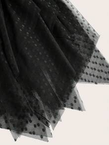 SHEIN MOD 女士休闲牛仔黑色蕾丝拼接网纱迷你裙牛仔迷你裙夏季度假牛仔裙低腰裙黑色牛仔裙 - 黑色 - 查看 4