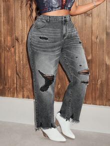 SHEIN Essnce 大码女式休闲牛仔裤 - 深灰色 - 查看 5