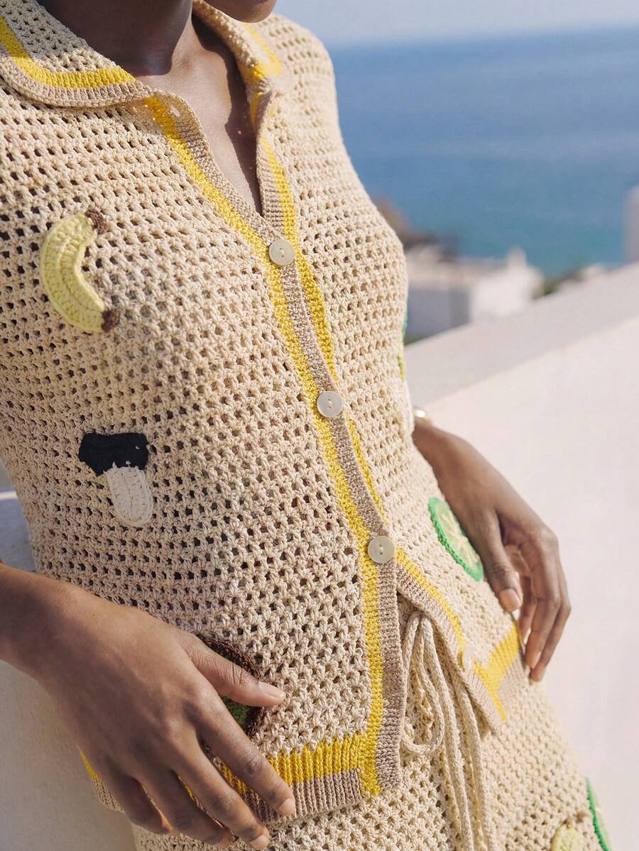 Maija 女士水果图案镂空短袖针织开衫 - 彩色 - 查看 1