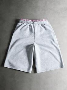 PAVTROS 男士街头风樱花元素印花格纹腰带休闲裤，适合户外音乐节、日常穿着、朋友聚会、送给男友/老公的礼物、周年纪念礼物 - 淺灰色 - 查看 3