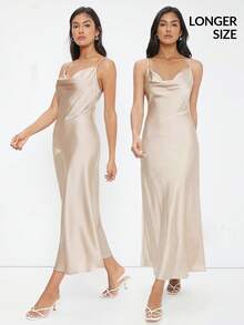 BizChic Adjustable Spaghetti Strap Draped Neck Waist Cinched Apricot Dress, Flattering, Suitable For Office, Formal Occasions, Elegant Urban Commute, Daily Casual, Romantic 90s Retro Style, Versatile For Party, Wedding Guest, Bridesmaid, Hostess, Outing, Social Events, Concerts, Graduation Ceremony, Brunch, Airport,Summer Dresses For Women - Apricot - View 9