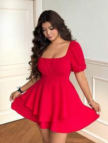 Vionelle Plus Size Women's Sexy Red Double Ruffle Hem Jumpsuit - Red - View 5
