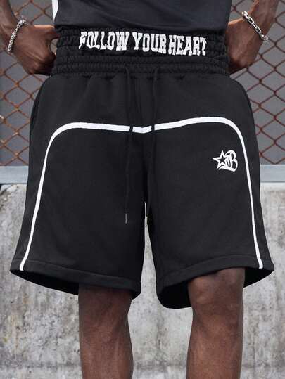 EVRINFINITE 男士字母印花抽绳腰宽松短裤