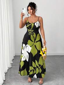 Enliva Plus Size Women's Elegant Fashion Personalized Versatile Casual Office Wear Long Printed Knit Dress Party, For Apple And Rounded Body Shape - Army Green - View 5