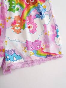 SHEIN X Care Bears 少女熊印花吊带背心和短裤睡衣套装 - 粉色 - 查看 6