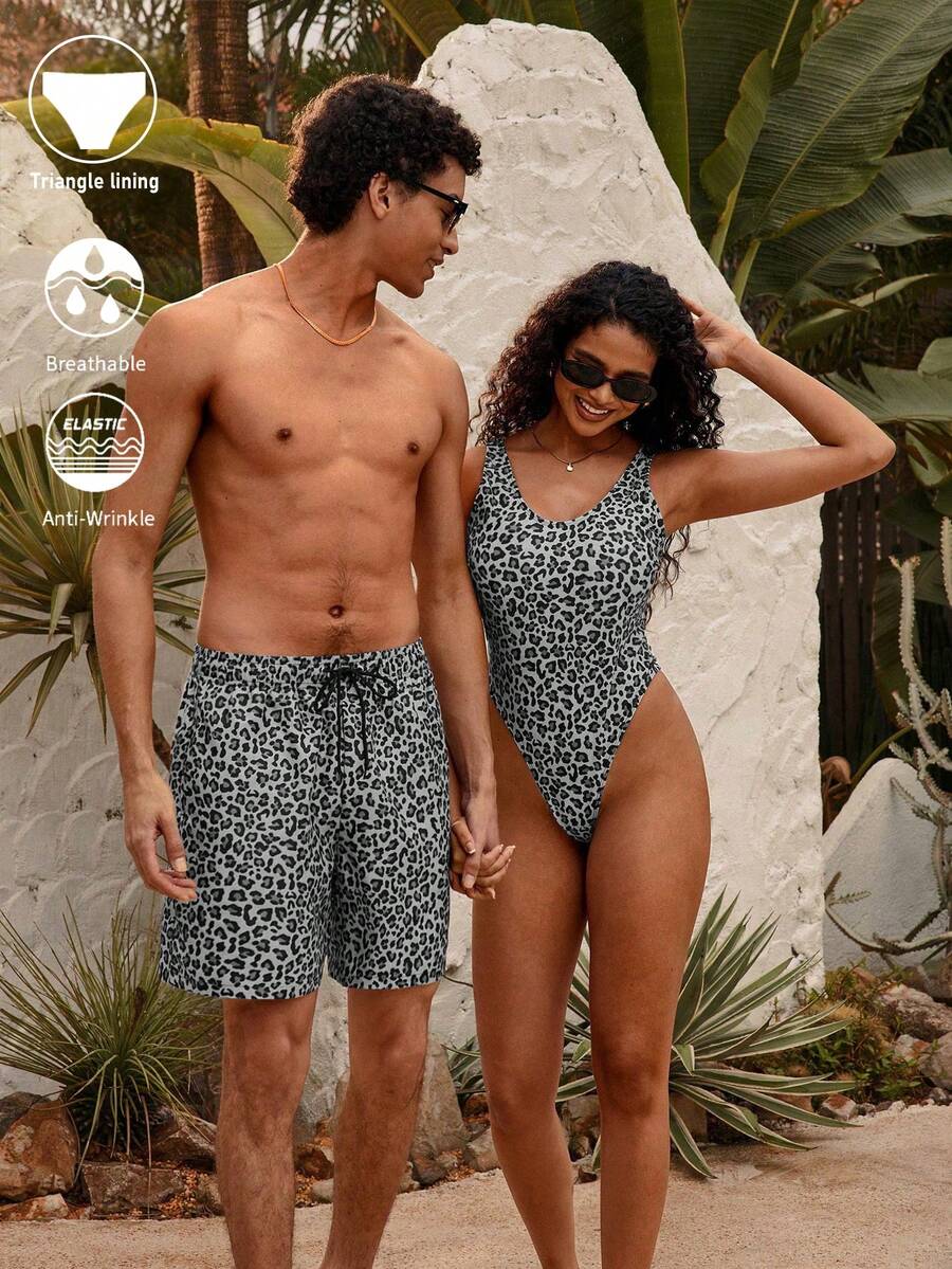 Manfinity VDAYZ Quần short nam họa tiết da báo, cạp chun, kiểu dáng casual đi biển. - Nhiều màu - Xem 1