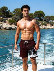 Manfinity Swimmode Men's Drawstring Waist Coconut Tree Print Casual Beach Shorts Holiday / Vacation / Beach / Hawaii / Tropical / Swim /  Bathing - Coffee Brown - View 6