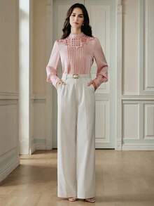 Anewsta 2026 Spring New Elegant French Style Casual Women Hollow Out Embroidery Blouse - Pink - View 6