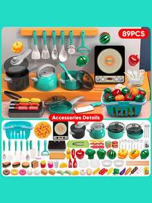 仿真厨房玩具套装，配有烹饪工具，非常适合男孩女孩角色扮演游戏 - 綠色 - 查看 2