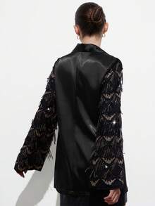 Aveloria Modichic European And American Style Sequin Patchwork Double-Breasted Shiny Blazer - Black - View 3