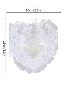 1个茶玫瑰心形新娘戒指盒，丝带蝴蝶结心形戒指盒，蕾丝边浪漫仿珍珠婚礼仪式用品礼品，求婚仪式白色戒指盒，情人节礼物 - 白色 - 查看 7