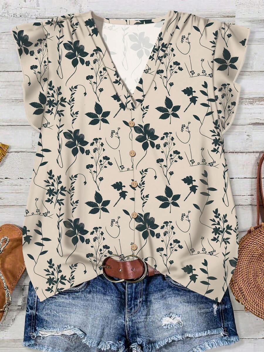 Rusticease Women's Casual Floral Print Shirt, Suitable For Summer,Summer Top - Apricot - View 1