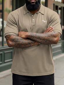 Manfinity Homme Plus Size Men's Solid Color Button-Up Printed Short Sleeve Casual Shirt - Khaki - View 2