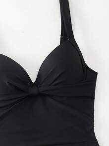 Áo tắm liền thân màu đen mới của Swim Lushoire, có gọng nâng ngực, dây buộc phía trước, viền bèo nhún, giúp thon gọn và tôn dáng, kiểu dáng thanh lịch, trưởng thành, gợi cảm, phù hợp cho bãi biển, kỳ nghỉ và tiệc tùng. - màu đen - Xem 9