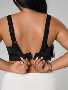Rhythm Era Sutiã Esportivo de Alto Suporte Plus Size com Taças Fixas, Alças Ajustáveis, Design Costas Racerback, Roupa Íntima de Ajuste Justo - Preto - Visão 1