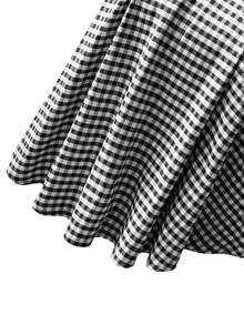 GlowEve CURVE Jupe évasée élégante en laine à carreaux avec poches latérales, grande taille - Noir et Blanc - Voir 6