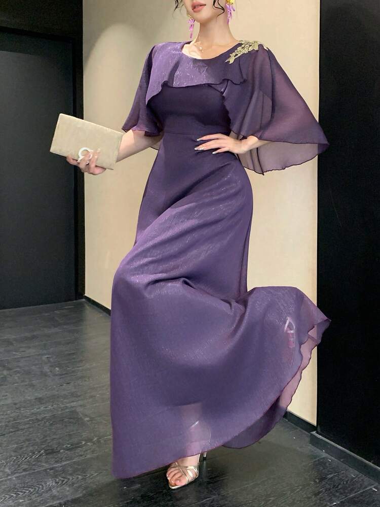 Women's Asymmetrical Flowing Chiffon Purple Dress Summer Sun Dresses For Women