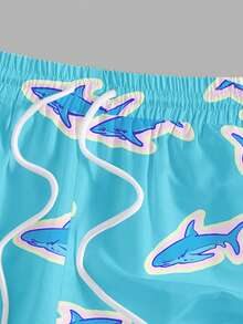 Manfinity RSRT Shorts de playa para hombres con estampado de tiburón y forro de seda de leche - Azul - Ver 4